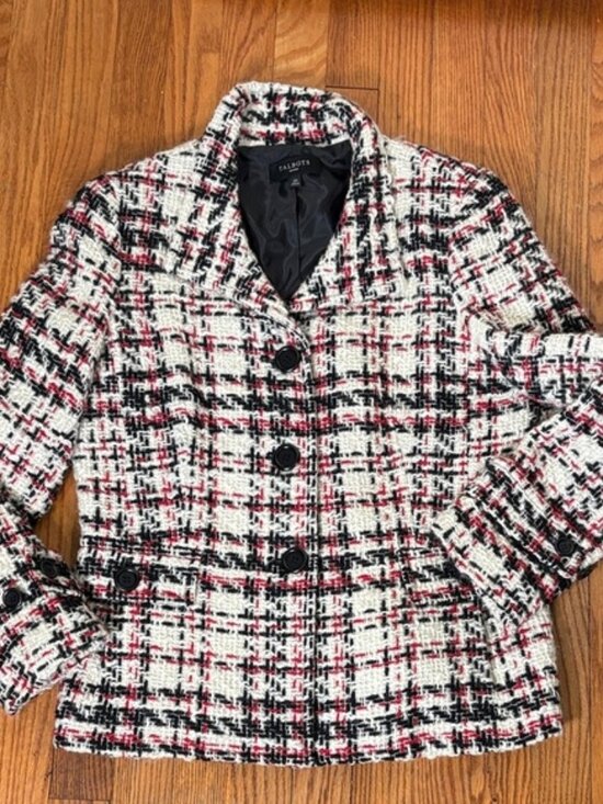 Talbots Jackets & Blazers - Talbots Tweed Wool‎ Blend Blazer White Black Jacket 12P Business Casual Preppy